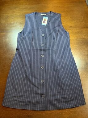 NWT Steve Madden Navy Pinstripe Button Up Dress Executive Chic